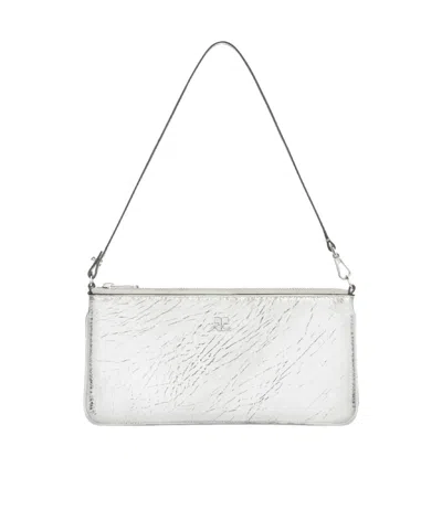 Courrèges Zipped Leather Shoulder Bag In Silver