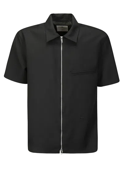 Courrèges Zipped Light Twill Ss Shirt In Black