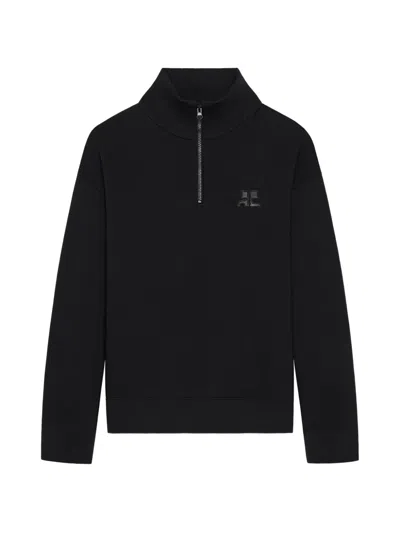 Courrèges Zipped Logo-patch Sweatshirt In Black