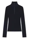 Courrèges Merino Wool Zip Mock Neck Sweater In Blue