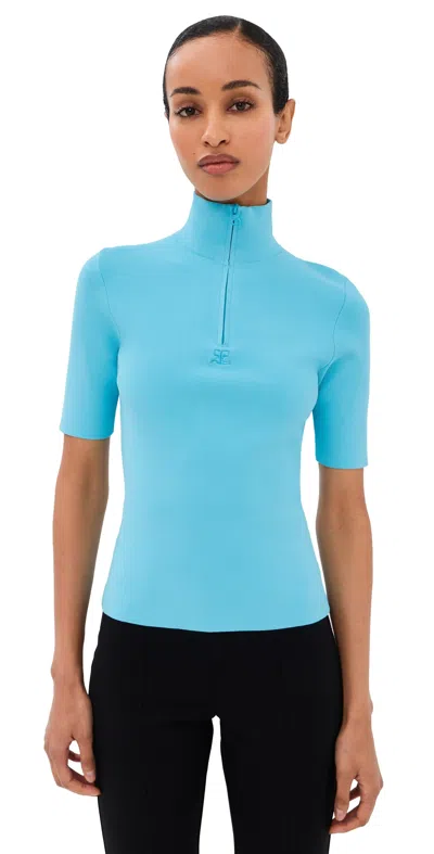 Courrèges Zipped Mockneck Knit Top Aqua In Blue
