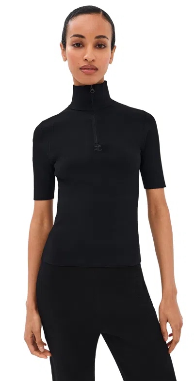 Courrèges Zipped Mockneck Knit Top Black