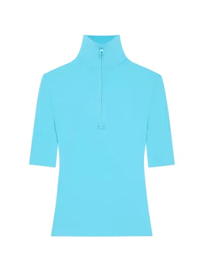 Courrèges Stehkragen-oberteil Mit Reissverschluss In Blue
