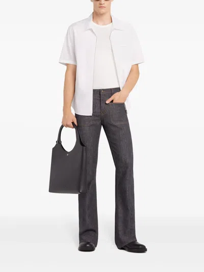 Courrèges Zipped Poplin Short Sleeve Shirt In White