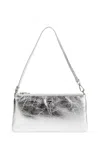 Courrèges Rectangular Zipped Pouch In Crinkled Silver Leather In Silver