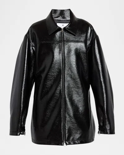 Courrèges Zipped Vinyl Jacket In Black