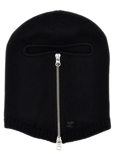 Courrèges 'zipped Wool' Balaclava In Black