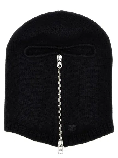 Courrèges 'zipped Wool' Balaclava In Black
