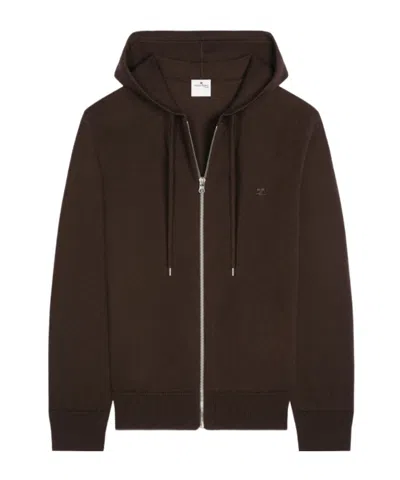 Courrèges Zipped Wool Hoodie In Brown