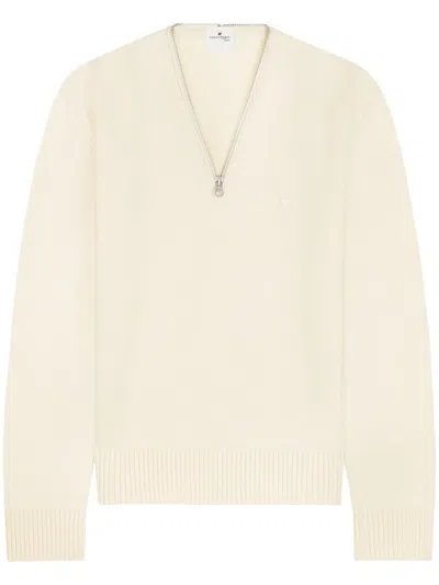 Courrèges Zipped Wool Sweater In Neutrals