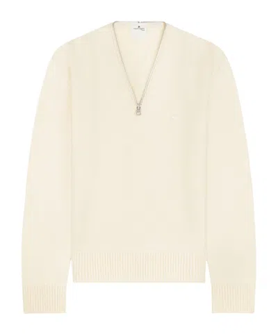 Courrèges Zipped Wool Sweater In White