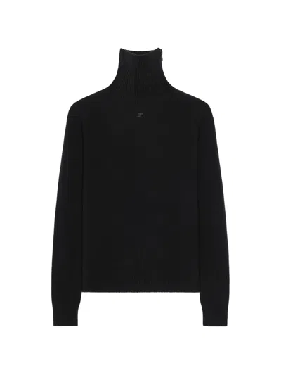 Courrèges Zipped-collar Sweater In Black
