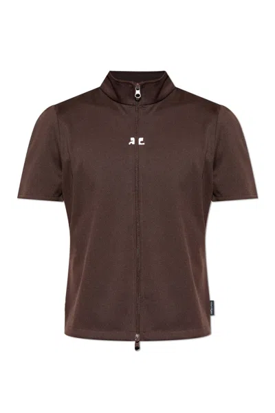 Courrèges Zipper Sweatshirt In Brown