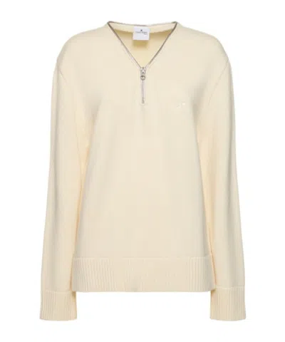 Courrèges Zipped Wool Sweater In White