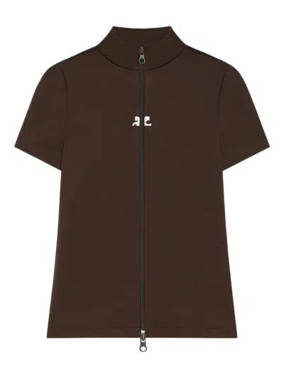 COURRÈGES ZIPPERED SHORT-SLEEVE TOP