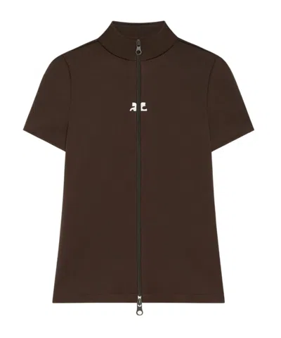 COURRÈGES ZIPPERED SHORT-SLEEVE TOP