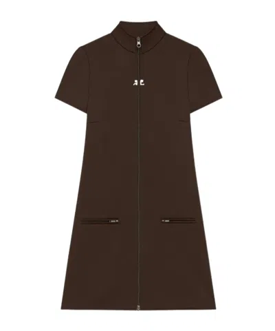 Courrèges Zippered Short-sleeved Mini Dress In Brown