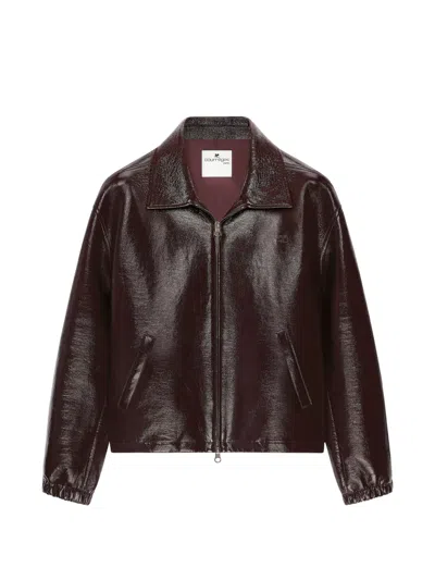 Courrèges Silk Nylon Coat Pointed Collar Side Pockets In Burgundy