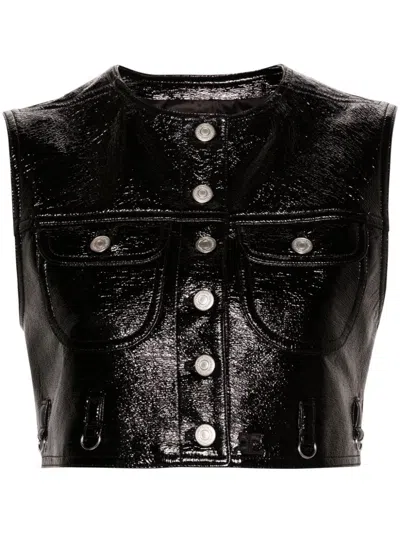 Courrèges Faux-leather Cropped Gilet In Black
