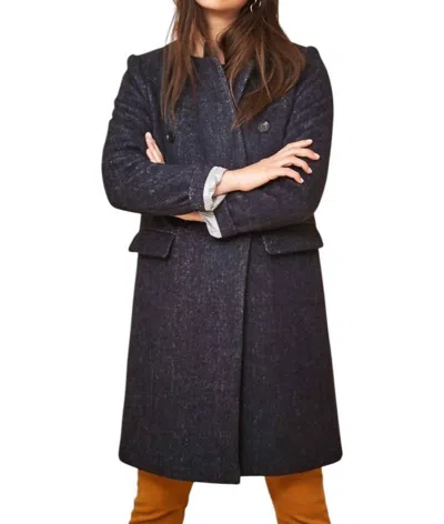 Court & Rowe Blair Double Breasted Twill Mid Length Pea Coat In Blue