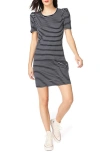 Court & Rowe Classic Stripe Puff Short Sleeve Cotton Dress In Blue Night