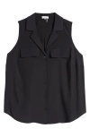 Court & Rowe Collared Button Front Sleeveless Shirt In Rich Black