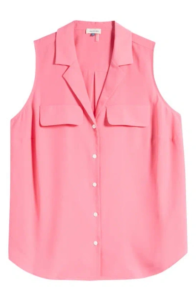 Court & Rowe Collared Button Front Sleeveless Shirt In Vineyard Pink