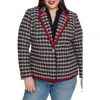 Court & Rowe Satin Trim Plaid Tweed Blazer In Blue Night