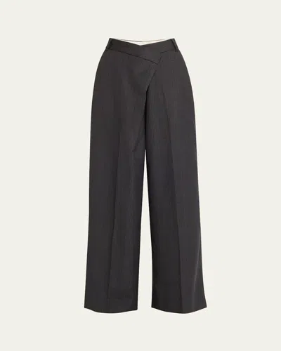 Courtney Zheng Adrian Asymmetric Wool Check Pants In Greyblue Check