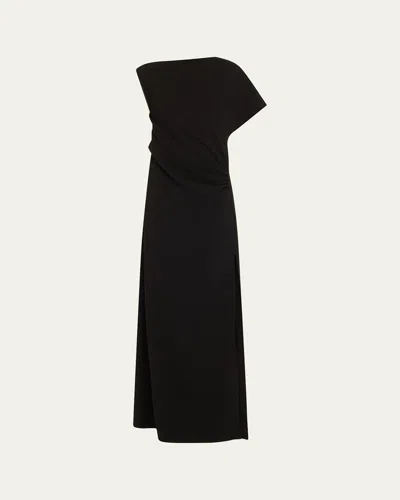 Courtney Zheng Asymmetric Twist Back Gown In Black