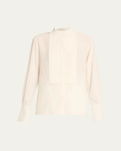 Courtney Zheng Camille Long-sleeve Silk Crepe Tuxedo Blouse In Ivory