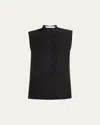 Courtney Zheng Claudine Sleeveless Silk-cotton Tuxedo Shirt In Black