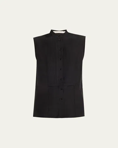Courtney Zheng Claudine Sleeveless Silk-cotton Tuxedo Shirt In Black