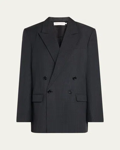 Courtney Zheng Daan Oversized Check Blazer In Greyblue Check