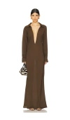 Shop Courtney Zheng Isla Deep V Gown In Chocolate