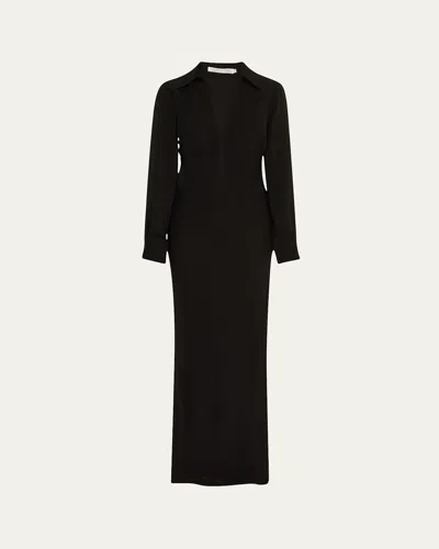 Courtney Zheng Isla Silk Deep-v Gown In Black