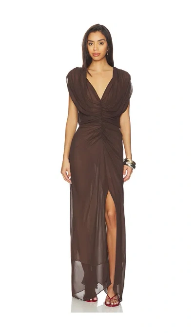 Courtney Zheng Gerafftes Kleid Mit V-ausschnitt In Brown