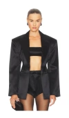 Courtney Zheng Silk Wool Satin Blazer In Black