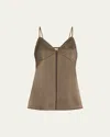 Courtney Zheng Spaghetti Strap Silk Cami In Dark Khaki