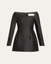 Courtney Zheng Wide-neck Long-sleeve Mini Dress In Black