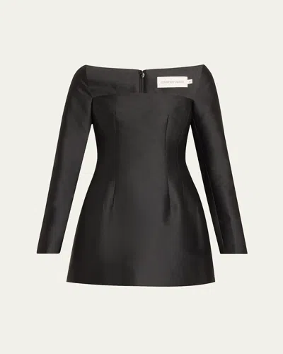 Courtney Zheng Wide-neck Long-sleeve Mini Dress In Black