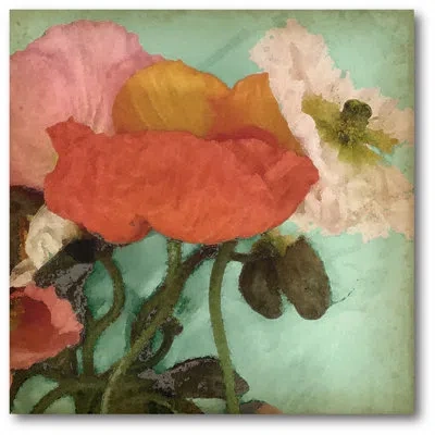 Courtside Market Aquatic Poppies Ii Painting Print On Wrapped Canvas In Green;red;pink