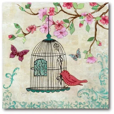 Courtside Market Birds And Butterfly I Painting Print On Wrapped Canvas In Blue;green;red