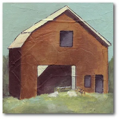 Courtside Market Brown Barn Painting Print On Canvas In Blue;brown;green