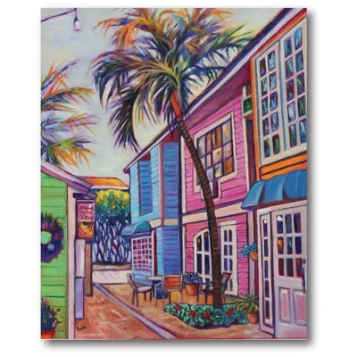 Courtside Market Caribbean Town Painting Print On Wrapped Canvas In Pink