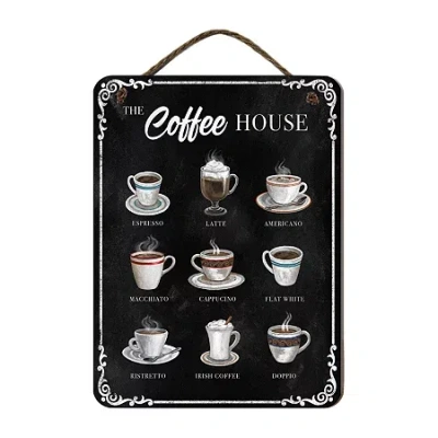 Courtside Market Coffee House 12x16 Artboard With Twine Wood Wall Art In Black