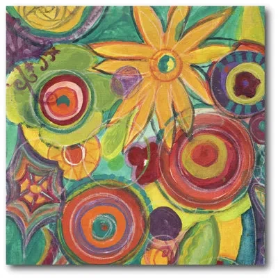Courtside Market Colorful Square Flowers I Painting Print On Wrapped Canvas In Green;red;orange