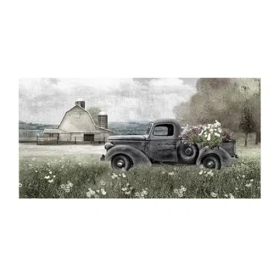 Courtside Market Farm Blue Truck 12x24 Canvas Art In Gray