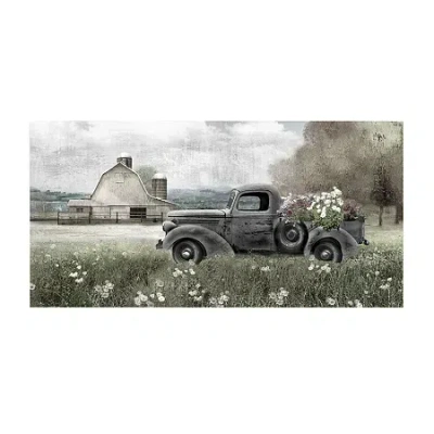 Courtside Market Farm Blue Truck 24x48 Canvas Art In Green