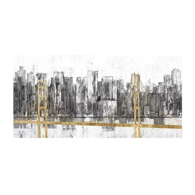 Courtside Market Golden Bridge Panorama 12x24 Canvas Art In Yellow